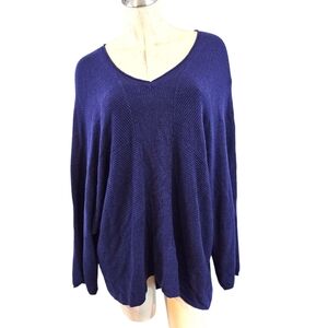 Laurie Felt Size L Blue V-Neck Sweater Relaxed Fit Cashmere Blend